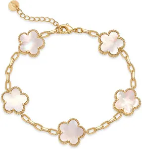 Authentic 14K Gold Plated Clover Bracelets for Women - Flower Four Leaf Clover Bracelet -