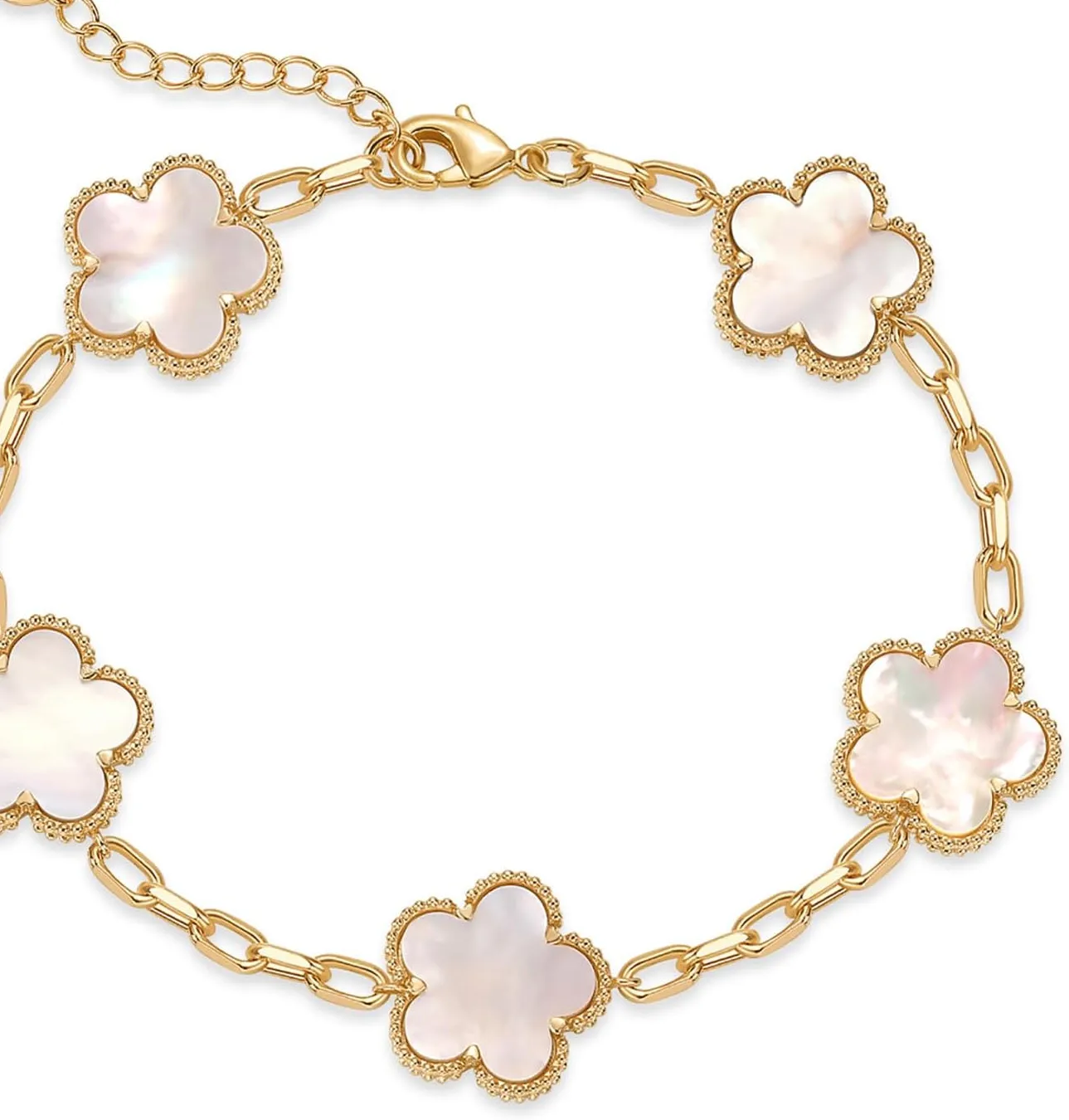 Authentic 14K Gold Plated Clover Bracelets for Women - Flower Four Leaf Clover Bracelet -