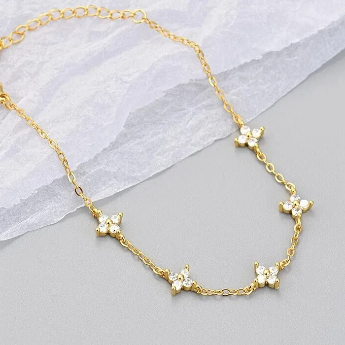 Authentic Radiant Blossoms of Fortune: The Moissanite Clover Station Bracelet