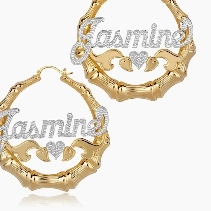 Authentic The Golden Bamboo Whisper: Personalized Heart Hoops