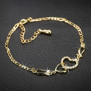Authentic Radiant Devotion 14k Gold Plated Double Heart Diamond Anklet