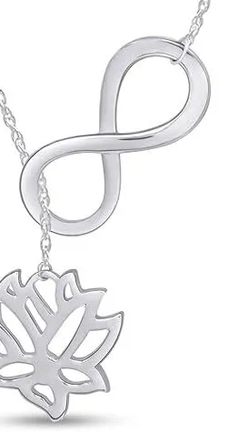 Authentic Infinity with Lotus Flower Pendant Necklace 14K Gold Plated Sterling Silver