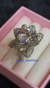 Authentic 3CT Simulated Diamond Lotus Flower Engagement Ring 14k White Gold Plated