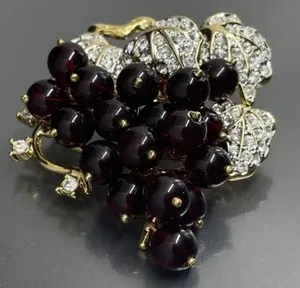 Authentic The Crimson Vintage Vine: Nolan Miller Crystal Ruby Grape Cluster Talisman
