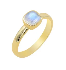 Authentic Radiant Lunar Glow: The Cushion Rainbow Moonstone Gold-Plated Talisman