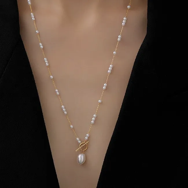 Authentic Moonlight Pearl Talisman Of Pure Essence- 18K Gold Plated Freshwater Pearl Chain Necklace With Sacred Toggle Clasp