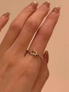 Authentic Yellow Gold Plated Horseshoe Clap Buckle Link Ring. Adjustable Size.