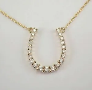 Authentic 1.50 Ct Round Lab Created Diamond Horseshoe Pendant W/18" 14k Yellow Gold Plated