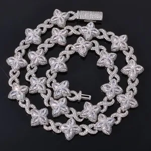 Authentic 8mm Iced CZ Out Four Leaf Clover Chain White / Rose Gold Plated Jewelry for Men