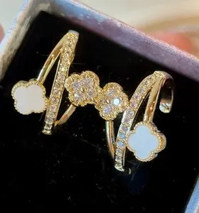 Authentic New Gold Plated S925 Post Clover Double Four-Leaf Design with Mother of Pearl