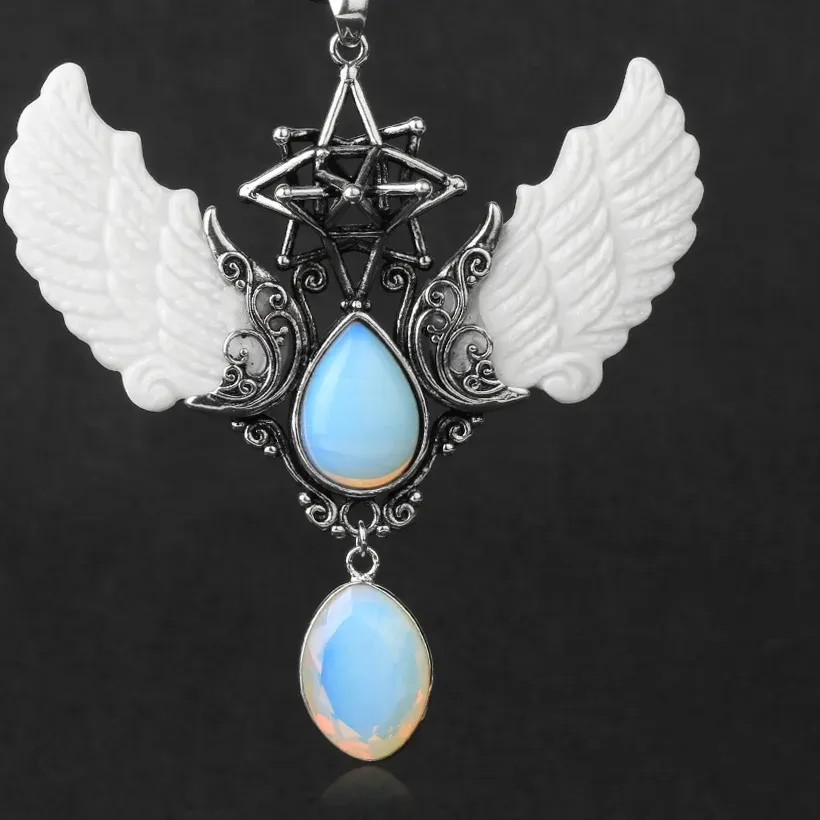 Authentic Merkaba Water Drop Amulet: Angelic Wings & Crystal Harmony