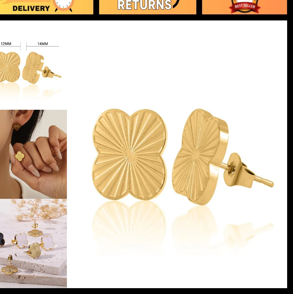 Authentic Lucky Emblem of Abundance: 18K Gold Plated Four Leaf Clover Earrings