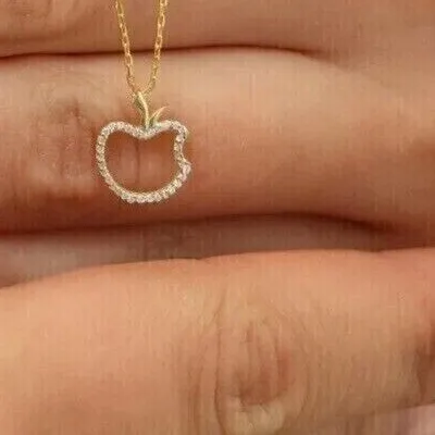 Authentic Stunning Apple Shape Pendant Round Simulated Diamond In 14K Yellow Gold Plated
