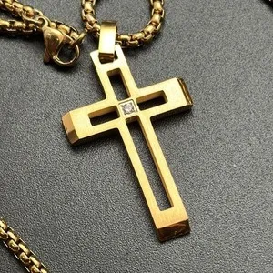 Authentic Radiant Golden Cross Pendant with Crystalline Light