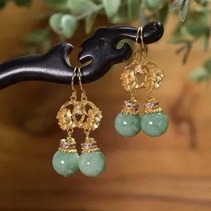 Authentic Natural Type A Jadeite Donut Earrings, Gold Plated Sterling Silver Lotus Hooks