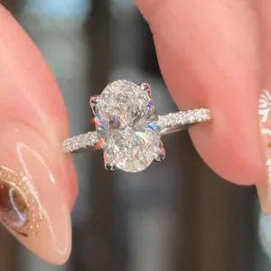 Authentic 2.29Ctw Oval Cut Moissanite Lotus Petal Engagement Ring In 14K White Gold Plated