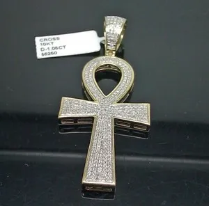 Authentic The Golden Key of Life: Moissanite Ankh Pendant in 14K Yellow Gold Plated