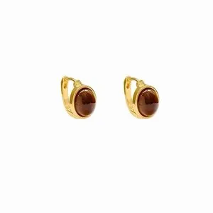 Authentic Celestial Gaze: 18K Gold-Plated Tiger Eye Huggie Hoops