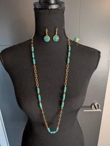 Authentic Turquoise Vesica Italian Gold Plated Parure For Healing And Spiritual Harmony