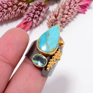Authentic Amulet of the Azure Horizon Kingman Turquoise and Blue Topaz Ring