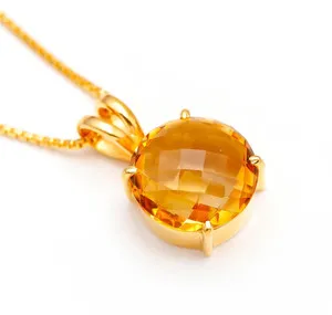 Authentic Golden Flame Of Abundance Citrine Quartz Pendant In 925 Silver With Sacred Gold Plating