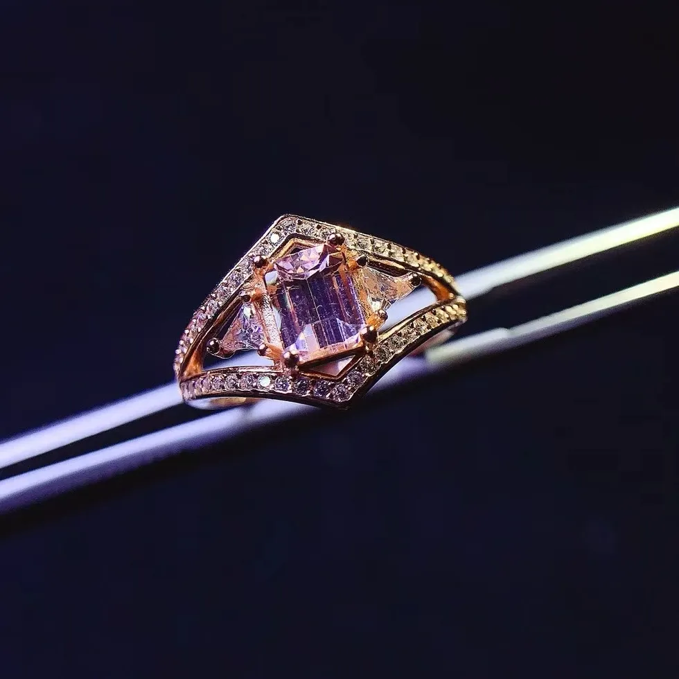 Authentic The Prism of Dawn: S925 Sterling Silver and Gold-Plated Natural Tourmaline Ring