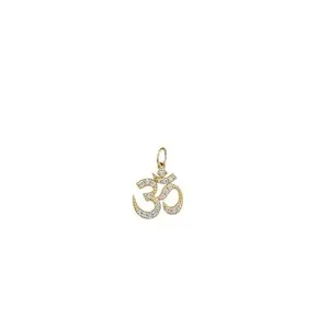 Authentic 925 Sterling Silver Om Pendant Gold Plated Pave Small Aum Symbol Yoga Char