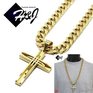 Authentic Radiant 30‑Inch Gold‑Plated Cuban Curb Necklace with Sacred Cross Charm