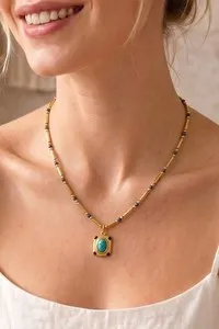 Authentic 18K Gold Plated Turquoise Pendant Beaded Adjustable Necklace