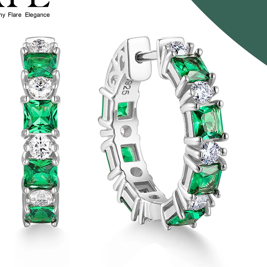 Authentic Verdant Aura Emerald and Moissanite Sacred Hoops