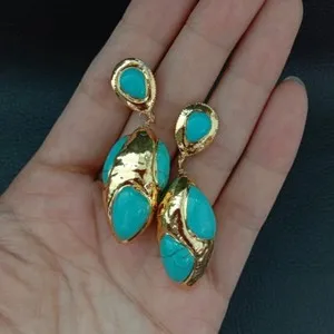 Authentic Celestial Horizon: Blue Turquoise and Radiant Gold Stud Earrings