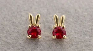 Authentic Crimson Hare Talismanic Studs in Radiant 14k Gold Finish