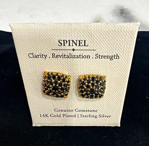 Authentic Celestial Shadow: Black Spinel and Gold Geometric Studs