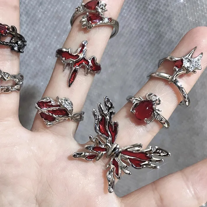 Authentic The Crimson Metamorphosis: Gothic Butterfly and Cross Ring