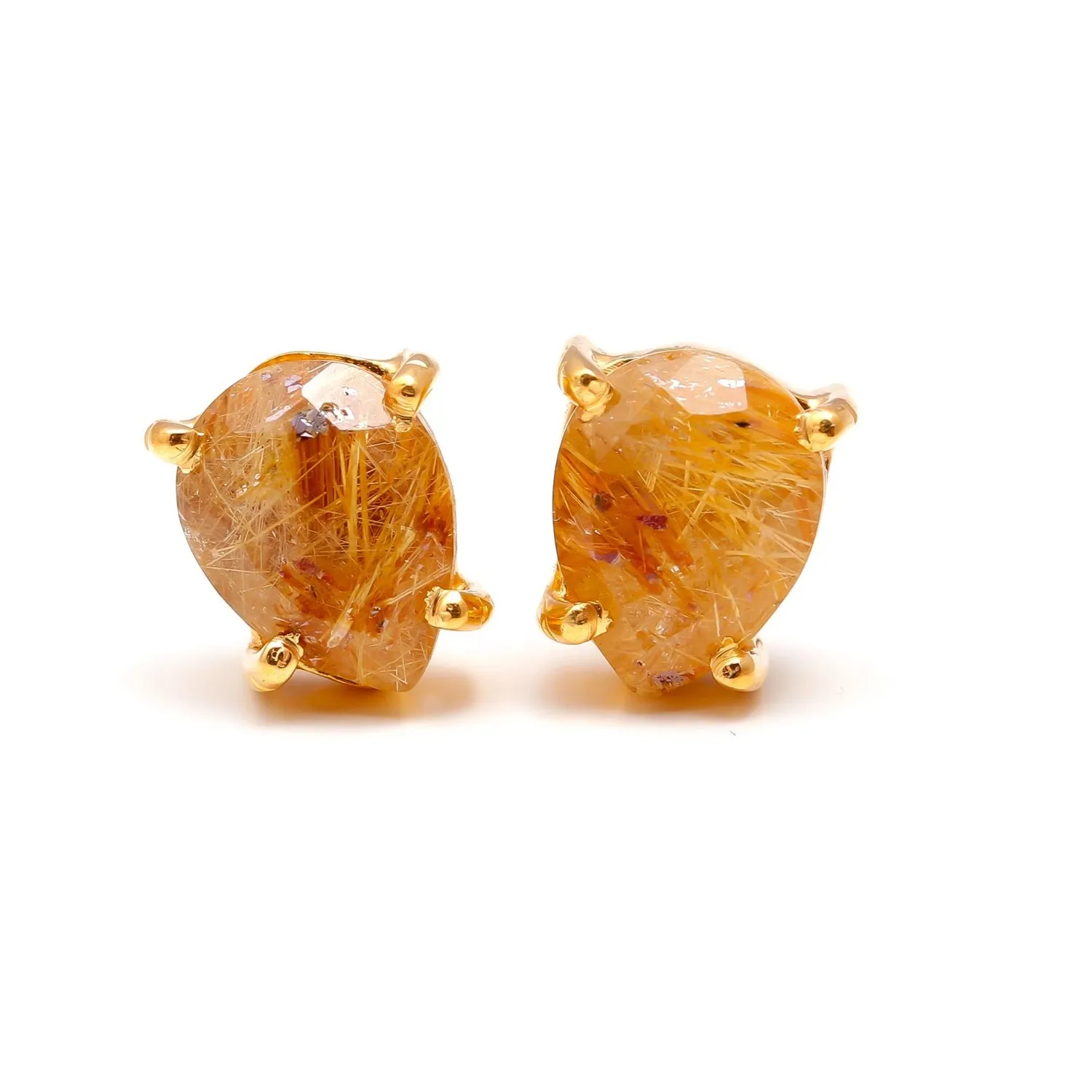 Authentic Celestial Threads of Light: Golden Rutile Pear Stud Earrings