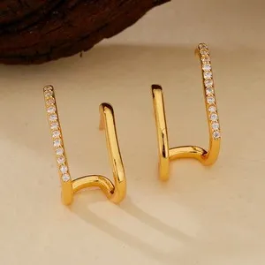 Authentic Fine Jewelry 925 Sterling Silver 18k Gold Plated Zircon Earrings for Women Girls