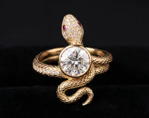Authentic Serpent's Coil Moissanite Talisman Ring In 14K Gold Plated Sterling Silver