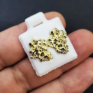 Authentic Gold Plated Golden Nugget Surgical Post Pierced Hip Hop Earring Earrings
