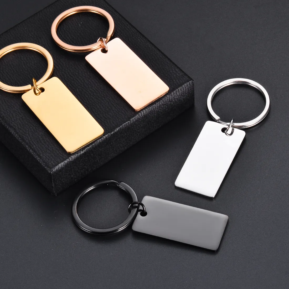 Authentic 3Pcs Dog ID Tag Rectangle Blank Stainless Steel Keychain Stamping Mirror Polishing Pendant Keyring Accessories