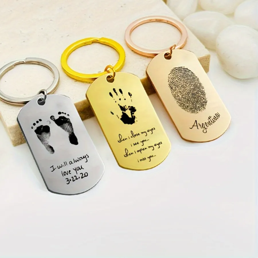 Authentic Baby Footprints Palms Fingerprints Custom Keychain Personalized PictureText CustomKeychain Family Memory Jewelry