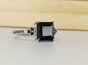 Authentic The Midnight Sovereign: Princess-Cut Obsidian Radiance Ring