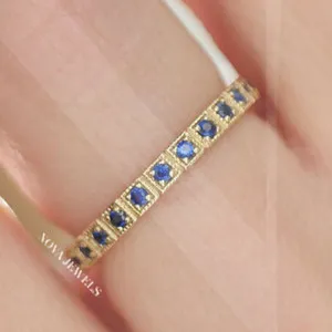 Authentic The Circle of Infinite Tides: 0.59CT Lab-Grown Sapphire Eternity Band in Radiant 14K Yellow Gold