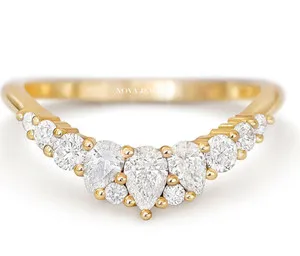 Authentic Radiant Crescent Moissanite Band in 14K Yellow Gold Plated