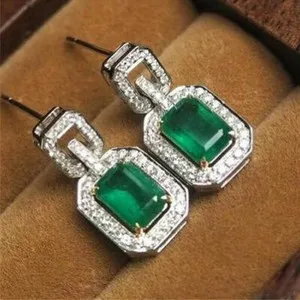 Authentic The Verdant Aura Talismans: 14K White Gold Plated Emerald Halo Dangles