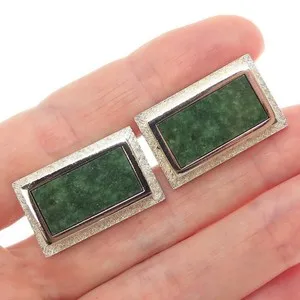 Authentic Radiant Jade Modernist Cufflinks in Luminous Gold over Sterling Silver