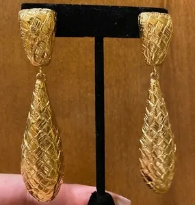 Authentic Radiant Celestial Echoes: Vintage Givenchy Textured Gold Dangle Earrings