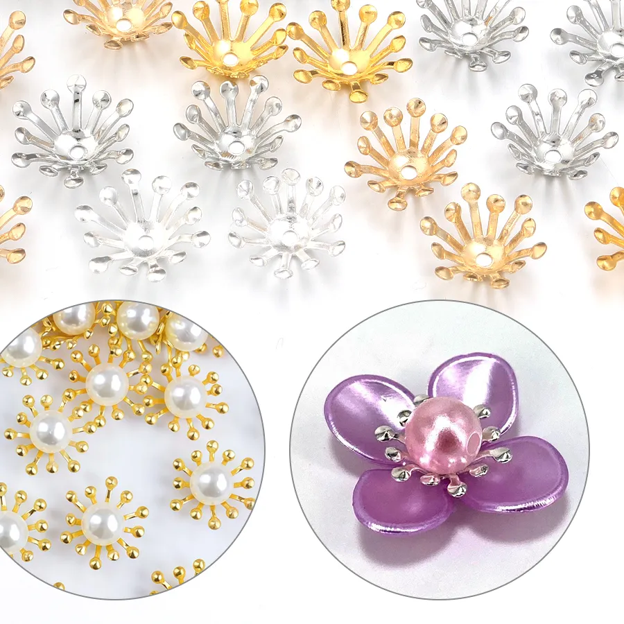 Authentic 100Pcs Diameter 13MM Gold Color Iron Flower Caps Beads Caps Diy Jewelry Making Earrings Accessories for Women