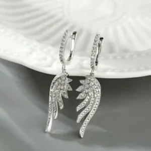 Authentic Radiant Plumes of Light: 2Ct Round Cut Simulated Diamond Feather Dangle Earrings in 14K White Gold Plated