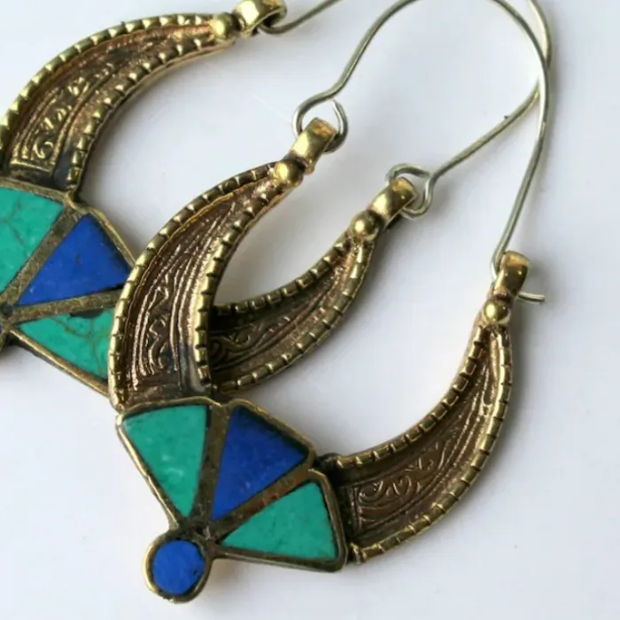 Authentic Bohemian Hoop Dangle Earrings Ethnic Enamel Drop Hook Earrings Temperament Golden Color Ear Jewelry