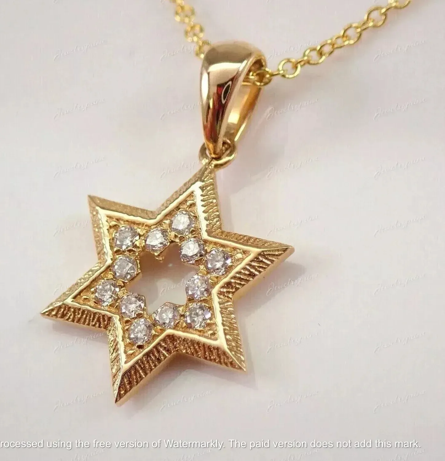 Authentic 2 Ct Round Cut Lab Created Diamond Star of David Pendant 14K Yellow Gold Plated